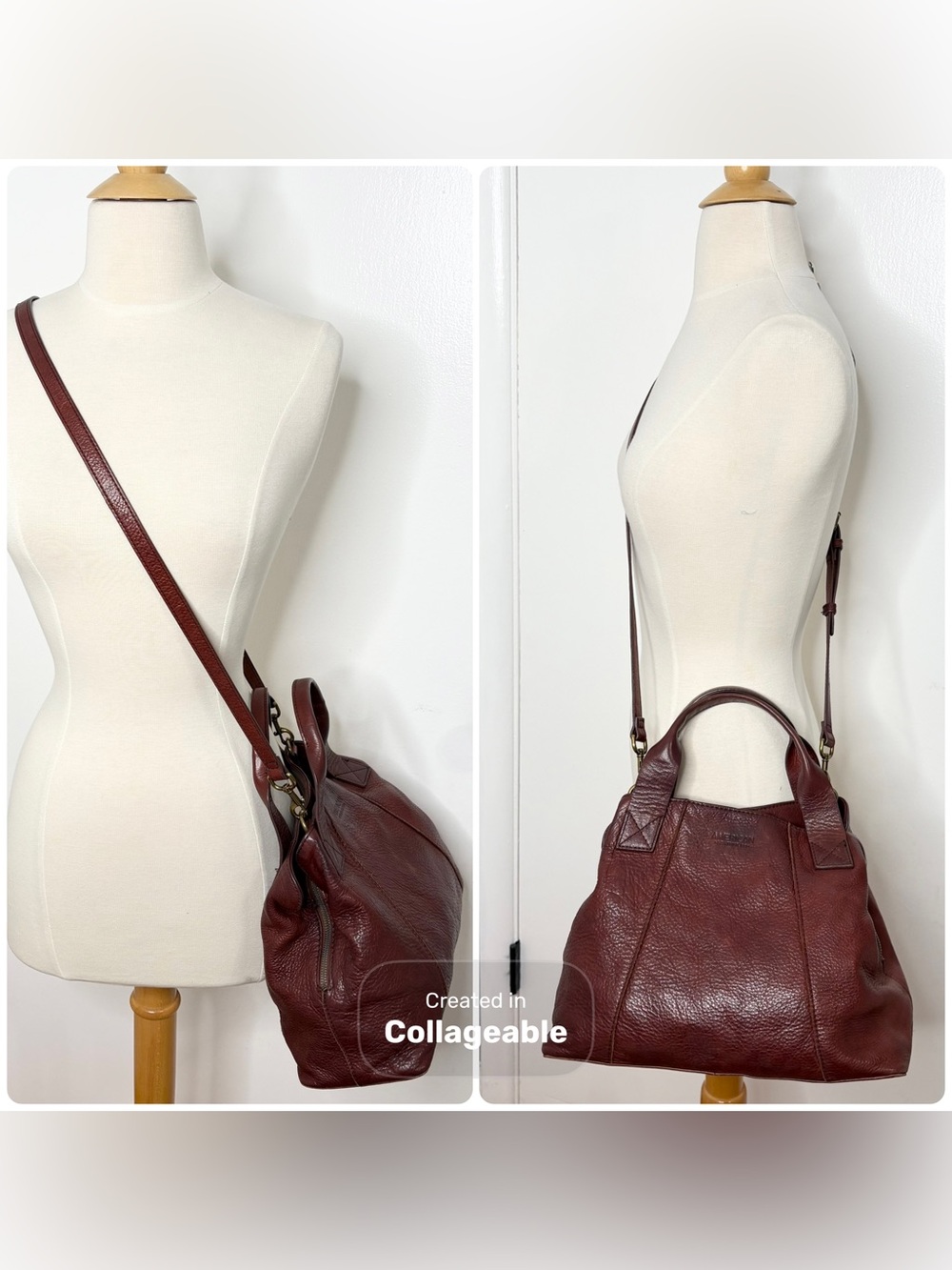 American Leather Co Ada Triple Entry Satchel Cordovan Burgundy Crossbody Bag - Picture 9 of 9